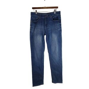 Flypaper Jeans Mens 32x34 Skinny Blue Denim Distressed‎ Whiskered Stretch